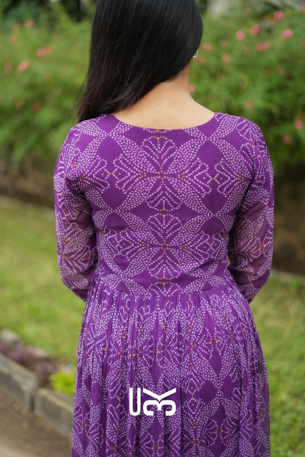 Panna Bandhej Kurta Set in Purple