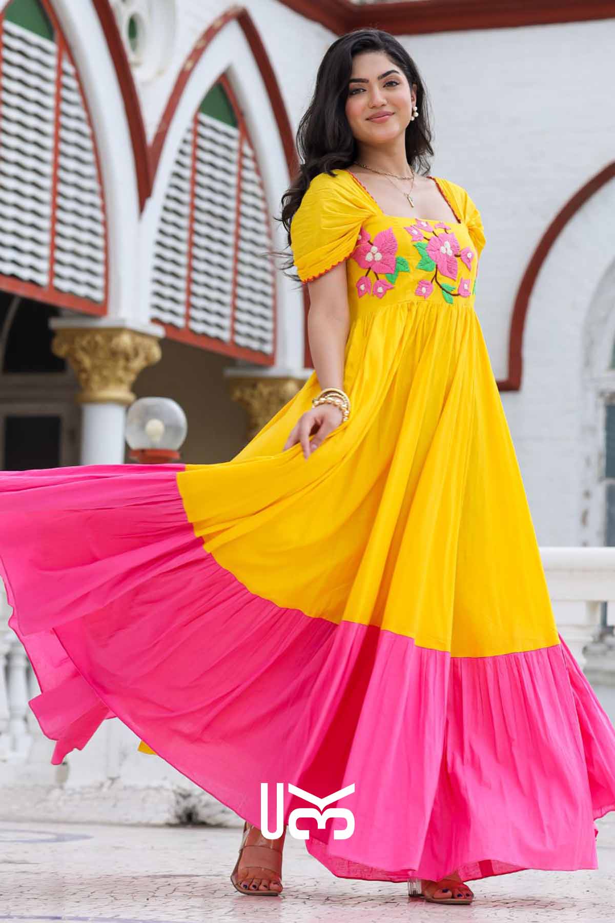 Daffodil Dream Yellow Long Cutwork Maxi Dress