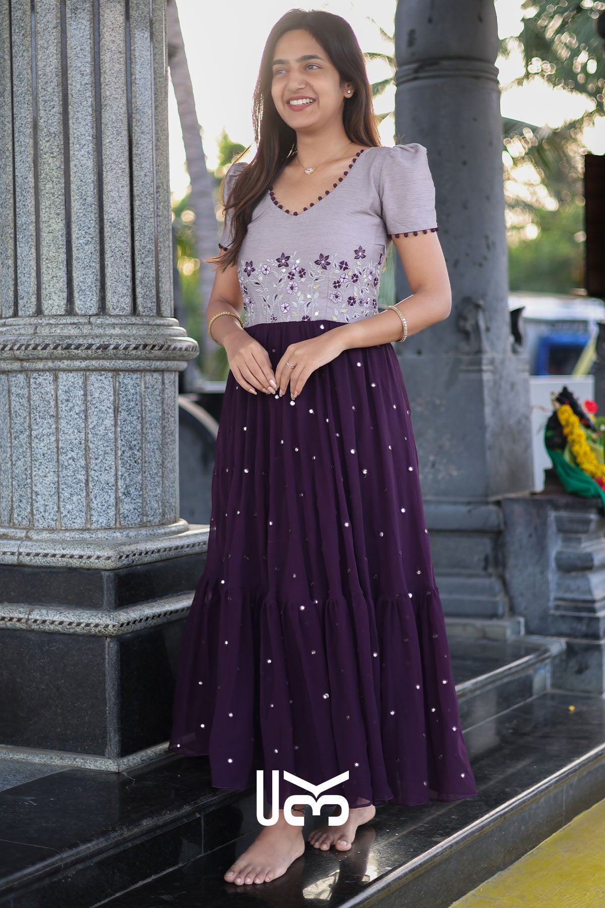 Srinika Long Dress in Wine